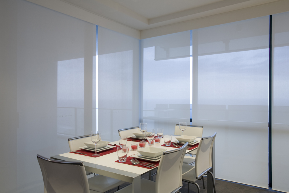 Roller blinds in a dining room